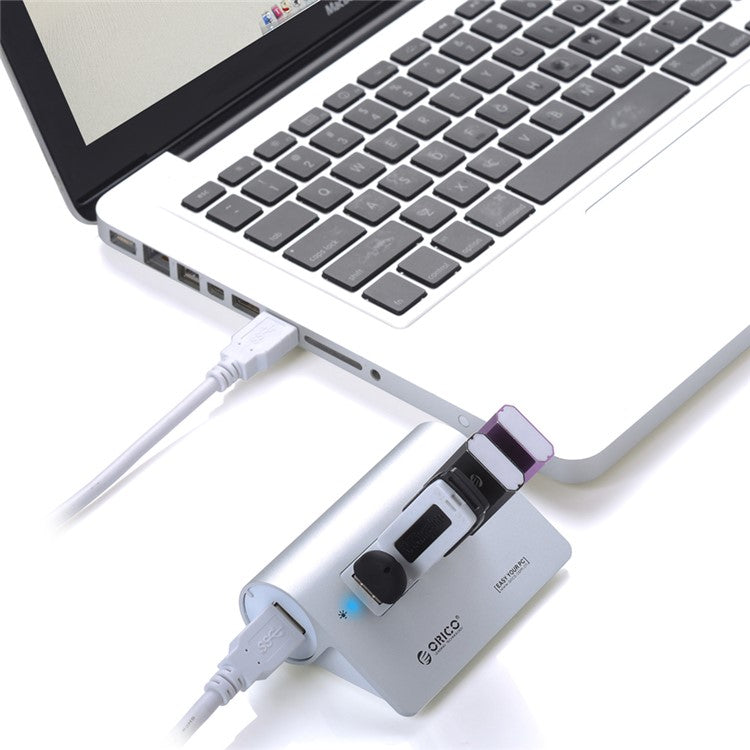 ORICO Multiple protections Plug and Play Aluminum Alloy 4 Ports USB 3.0 Hub (M3H4) - Silver Color