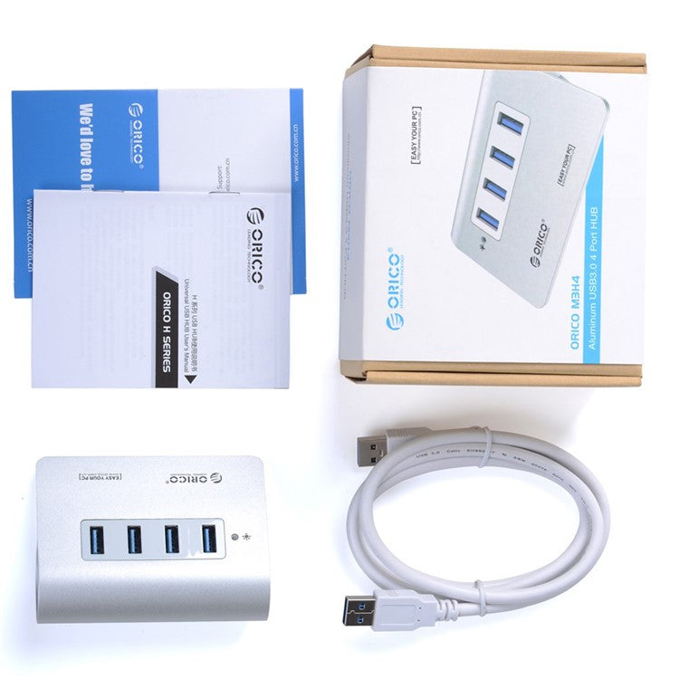 ORICO Multiple protections Plug and Play Aluminum Alloy 4 Ports USB 3.0 Hub (M3H4) - Silver Color