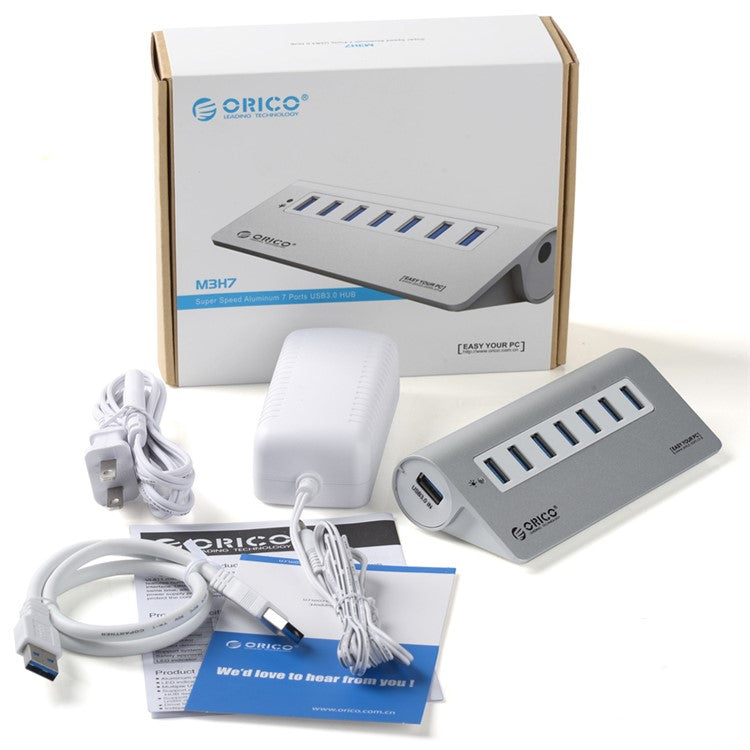 ORICO Aluminum 7 Ports USB 3.0 Hub with USB 3.0 Cable (M3H7) - Silver