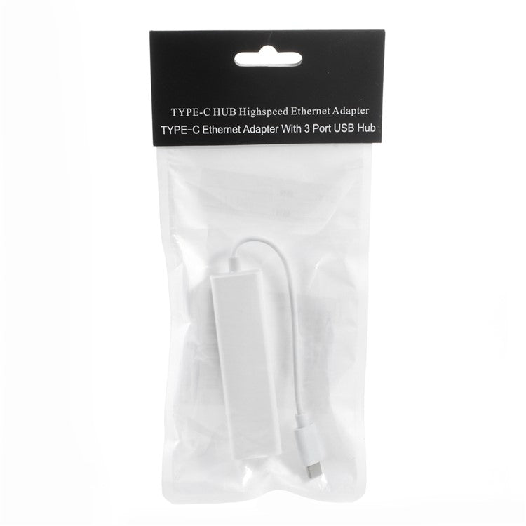 USB 3.1 Type C to 3-Port USB 2.0 Hub with Gigabyte Ethernet Adapter for Apple New MacBook 12-inch - White