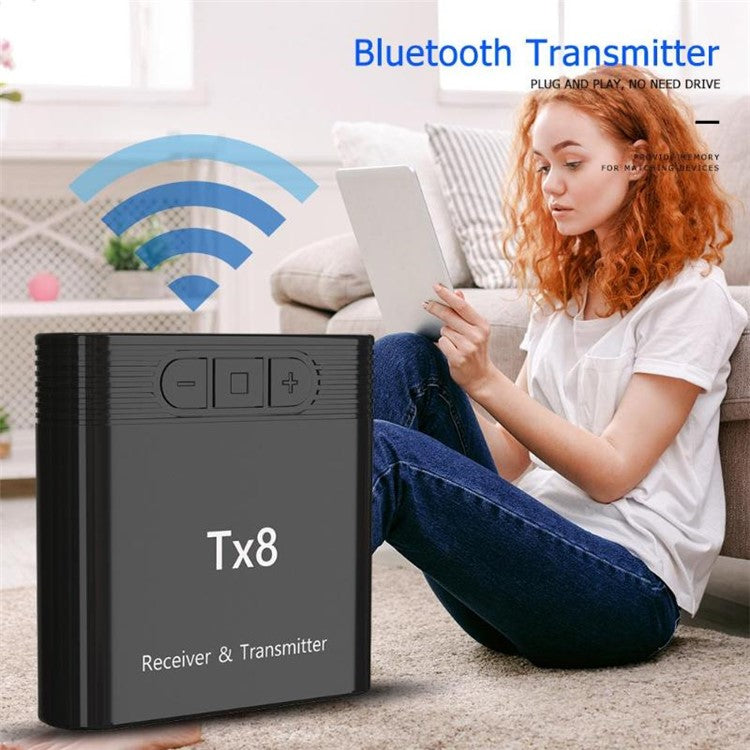 TX8 2-in-1 Bluetooth 5.0 Transmitter Receiver Adapter for TV PC Headphone Music Audio Transceiver Receiver Transmitter - Black