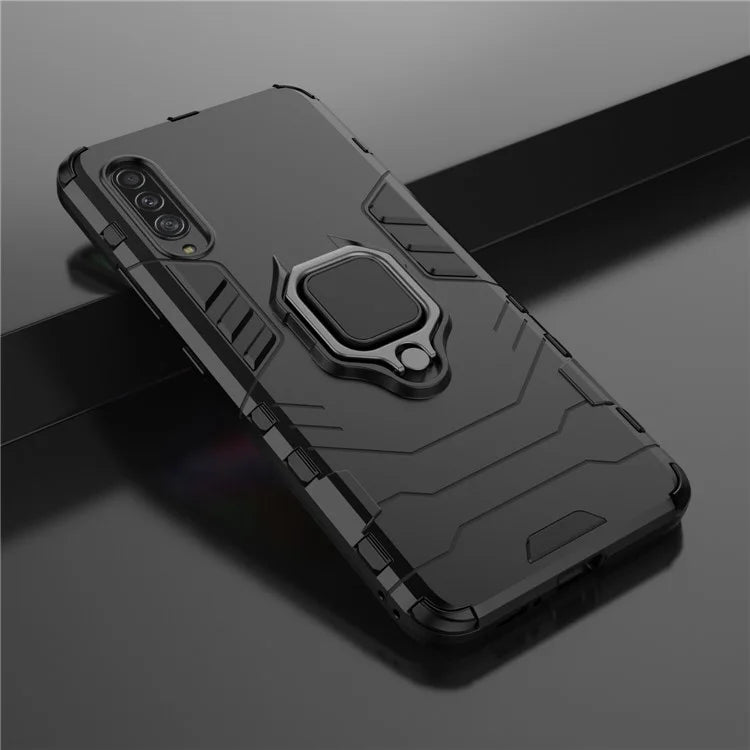 Cool Guard Finger Ring Kickstand PC + TPU Hybrid Protective Case for Samsung Galaxy A90 5G - Black