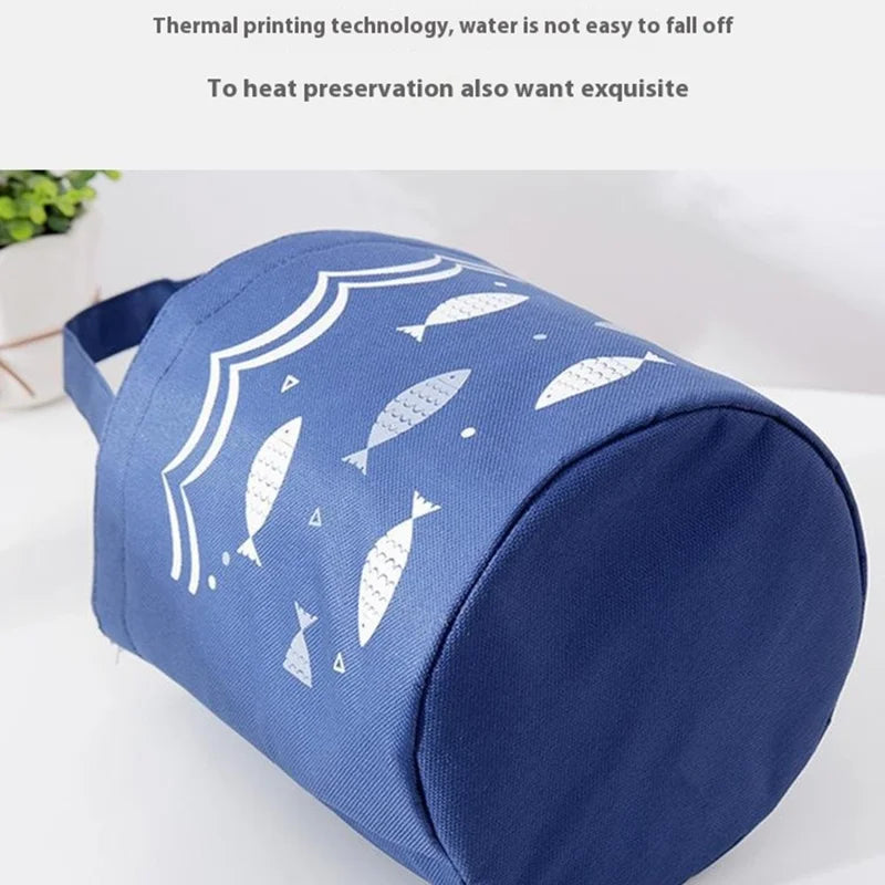 Lunch Tote Bag Oxford Cloth Insulated Lunch Cooler Bag Food Container Carrying Handbag - Navy Blue