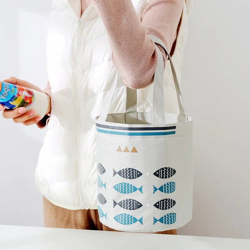 Lunch Tote Bag Oxford Cloth Insulated Lunch Cooler Bag Food Container Carrying Handbag - Navy Blue