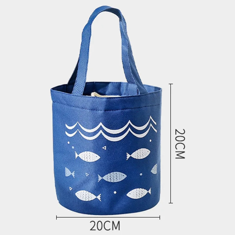 Lunch Tote Bag Oxford Cloth Insulated Lunch Cooler Bag Food Container Carrying Handbag - Navy Blue