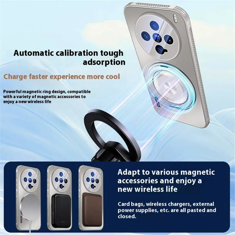For vivo X200 Pro mini 5G Magnetic Case Kickstand TPU PC Heat Dissipation Phone Cover - Grey
