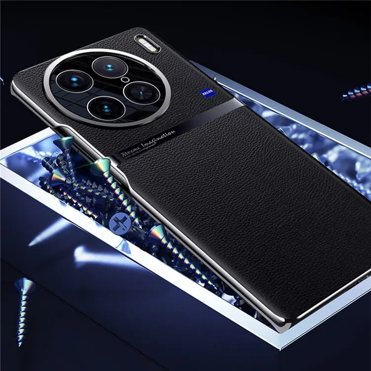 Uniqkart Shockproof Case for vivo X90 5G Anti-Fall Phone Case PC PU Leather Phone Shell (Black)