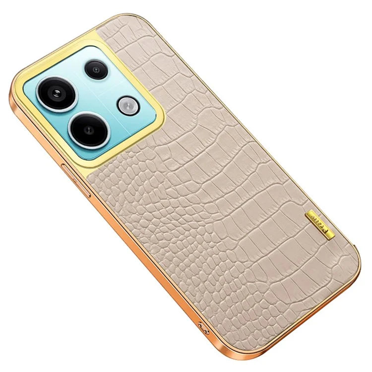 For Xiaomi Redmi Note 13 Pro 5G / Poco X6 5G Case Leather+TPU Crocodile Texture Anti-drop Phone Protector - White