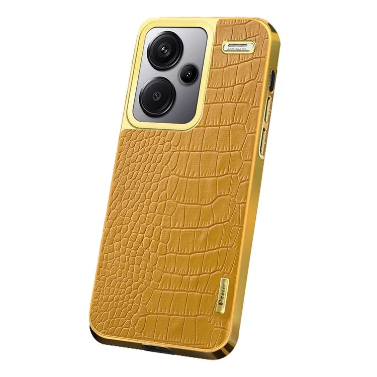 For Xiaomi Redmi Note 13 Pro+ 5G Case Crocodile Texture Electroplating Phone Cover - Yellow