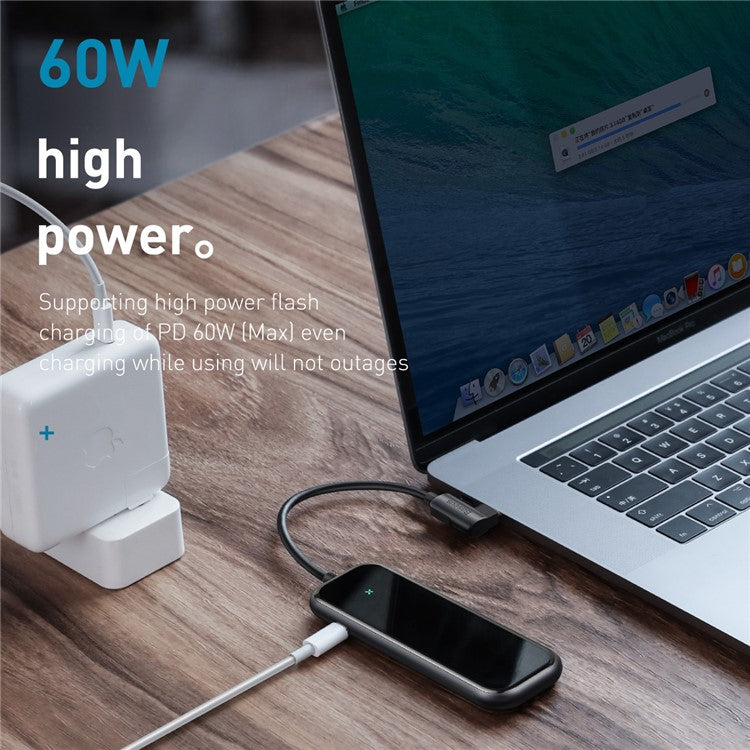 BASEUS Multi-function HUB Type-C to USB3.0*4+PD for Mobile Phone and Computer - Dark Grey