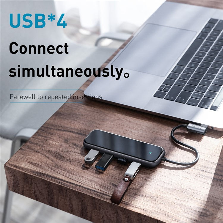 BASEUS Multi-function HUB Type-C to USB3.0*4+PD for Mobile Phone and Computer - Dark Grey