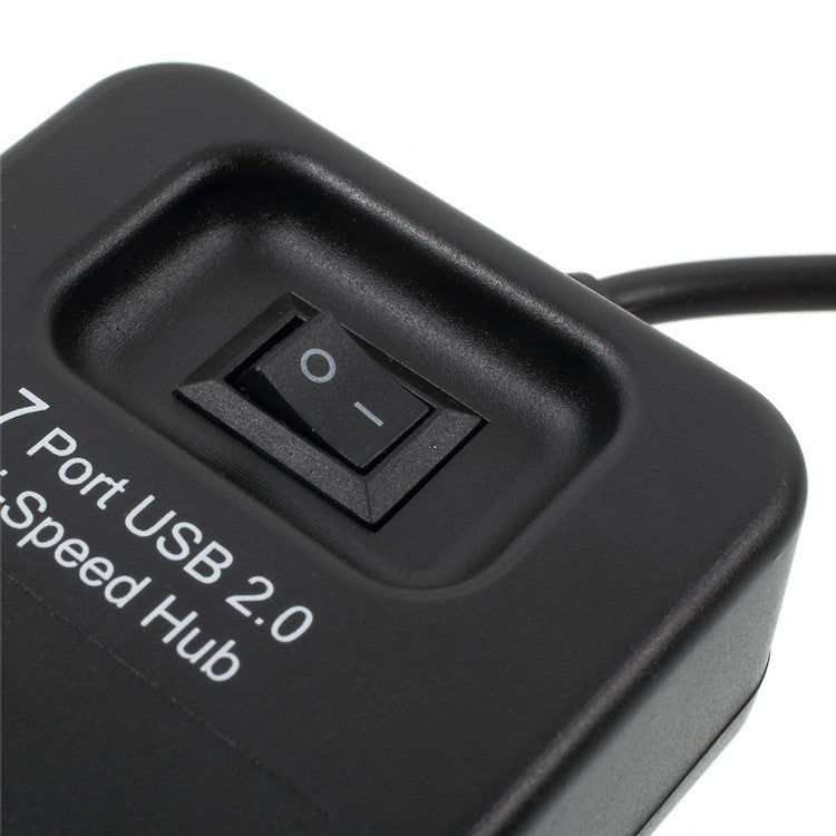 Portable 7 Ports USB 2.0 Hub with 1m Cable and Power Switch - Black