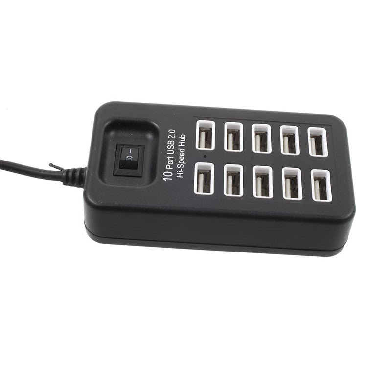480Mbps High Speed 10-Port USB 2.0 Extender Hub with 1m Cable and Power Switch - Black