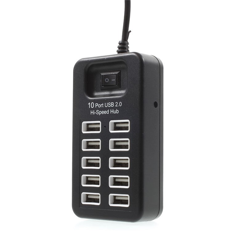 480Mbps High Speed 10-Port USB 2.0 Extender Hub with 1m Cable and Power Switch - Black