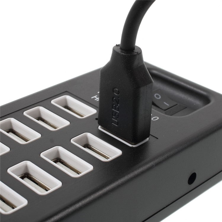 480Mbps High Speed 10-Port USB 2.0 Extender Hub with 1m Cable and Power Switch - Black