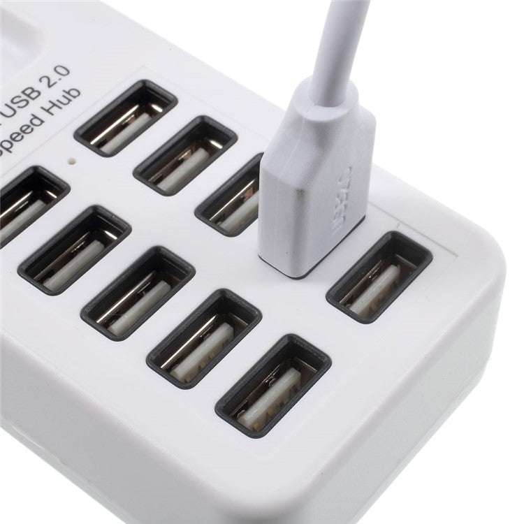 480Mbps High Speed 10-Port USB 2.0 Extender Hub with 1m Cable and Power Switch - White