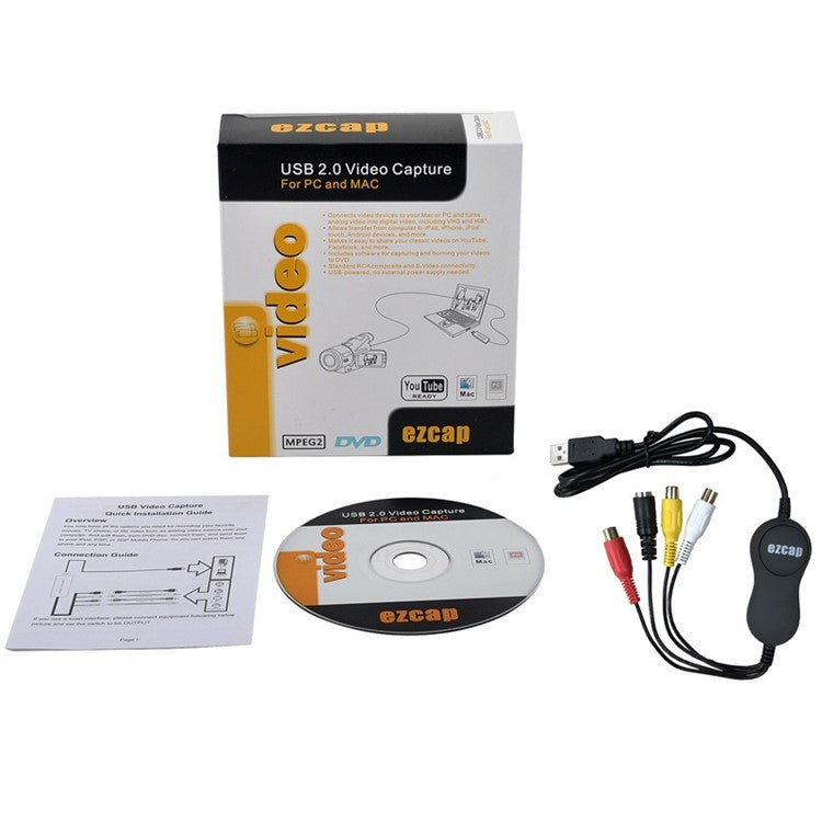 USB 2.0 Video Capture VHS to DVD Digital Video Converter for Windows and Mac OS