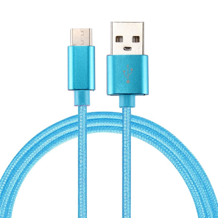 For iPhone 15 Series 2m Woven Texture Type-C USB Reversible Charging Cable for Samsung Note 8 / S8 / S8 Plus etc. - Blue