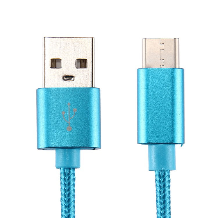 For iPhone 15 Series 2m Woven Texture Type-C USB Reversible Charging Cable for Samsung Note 8 / S8 / S8 Plus etc. - Blue