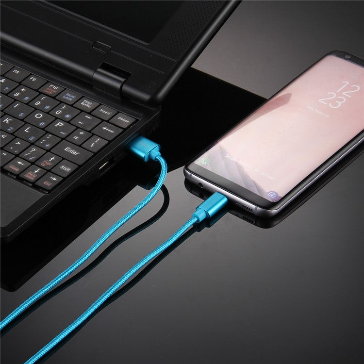For iPhone 15 Series 2m Woven Texture Type-C USB Reversible Charging Cable for Samsung Note 8 / S8 / S8 Plus etc. - Blue