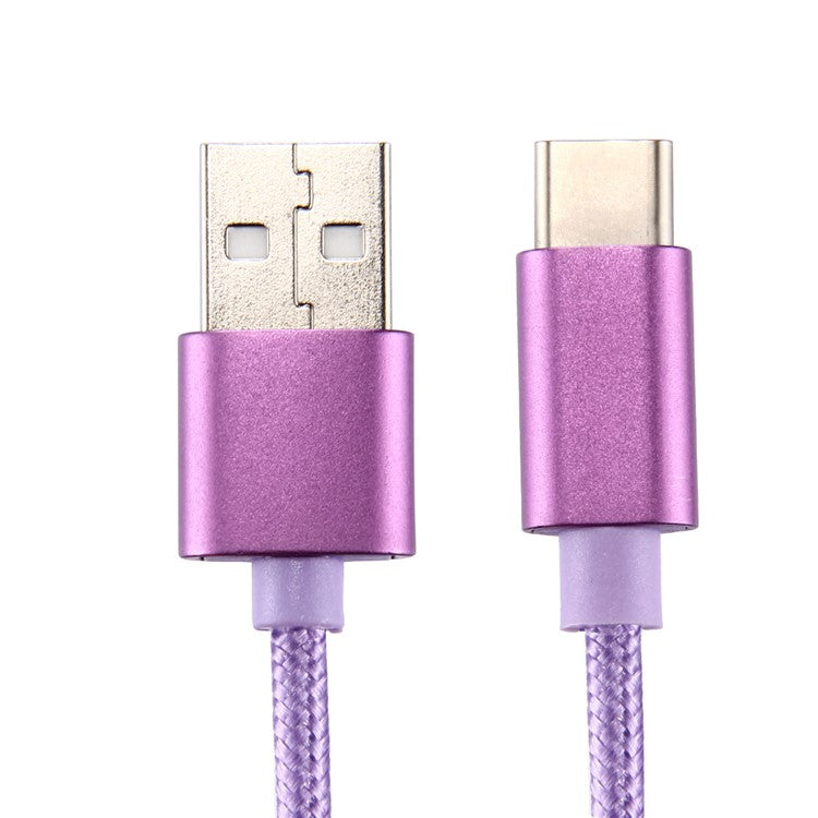 For iPhone 15 Series 2m Woven Texture Type-C USB Reversible Data Transferring Phone Cable for Samsung Note 8 / S8 / S8 Plus etc. - Purple