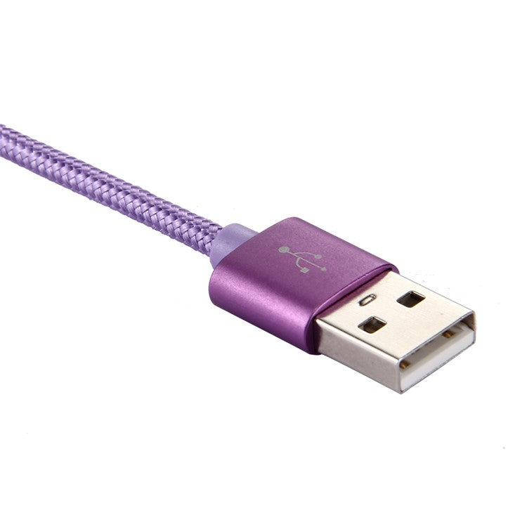 For iPhone 15 Series 2m Woven Texture Type-C USB Reversible Data Transferring Phone Cable for Samsung Note 8 / S8 / S8 Plus etc. - Purple