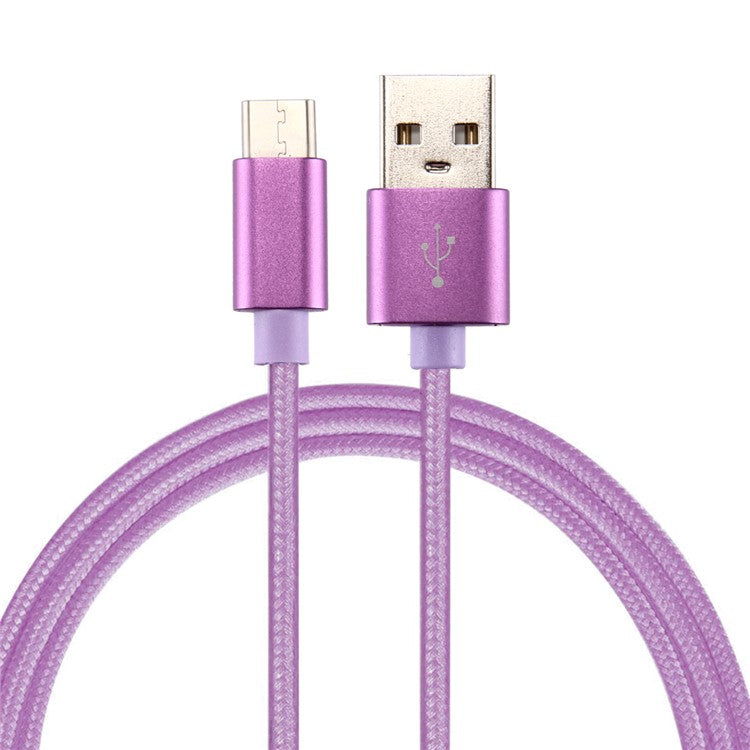 For iPhone 15 Series 1m Woven Texture Type-C USB Reversible Data Sync Charging Cable for Samsung Note 8 / S8 / S8 Plus etc. - Purple