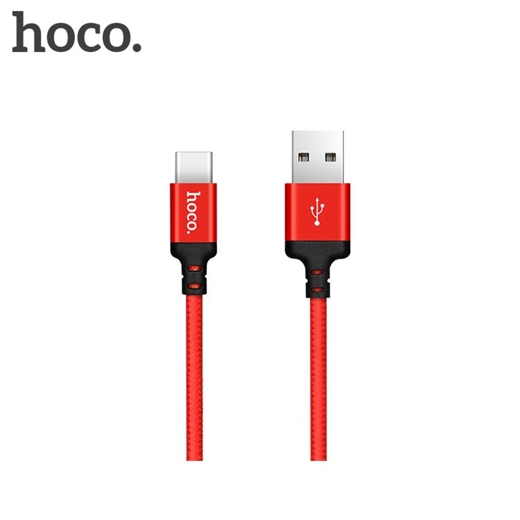 HOCO X14 Times Speed 2M 2A Woven USB Type-C Data Sync Charge Cable for Samsung Huawei etc - Red