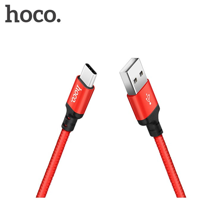 HOCO X14 Times Speed 2M 2A Woven USB Type-C Data Sync Charge Cable for Samsung Huawei etc - Red