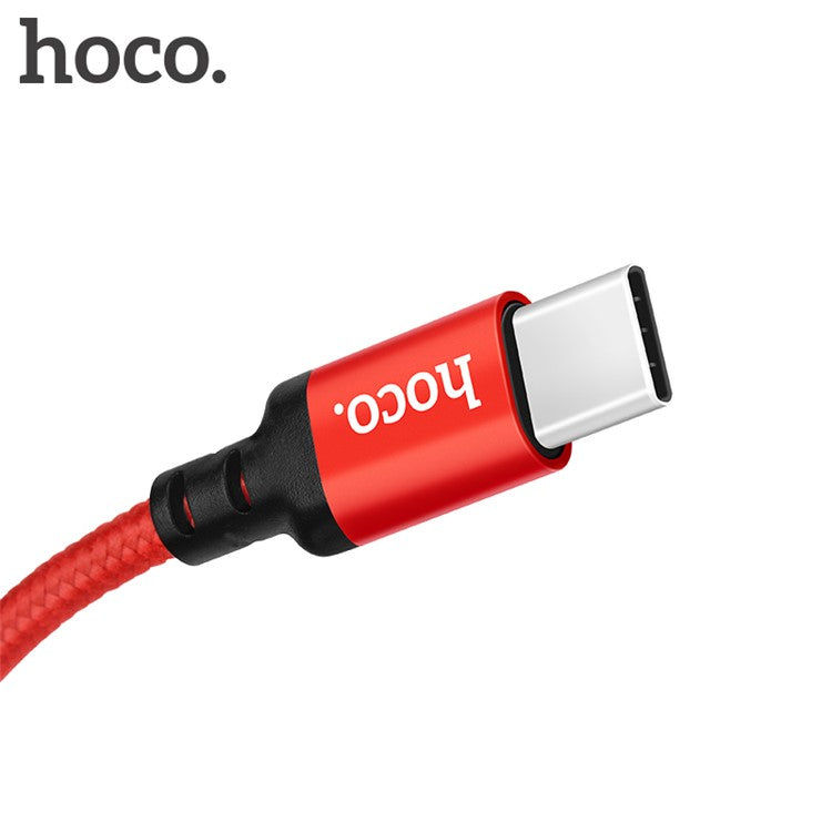 HOCO X14 Times Speed 2M 2A Woven USB Type-C Data Sync Charge Cable for Samsung Huawei etc - Red