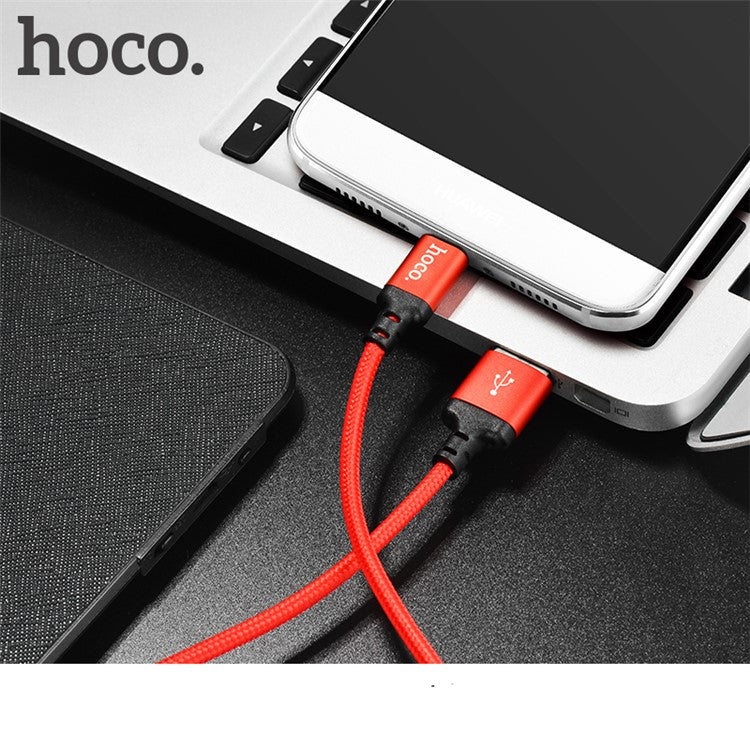 HOCO X14 Times Speed 2M 2A Woven USB Type-C Data Sync Charge Cable for Samsung Huawei etc - Red
