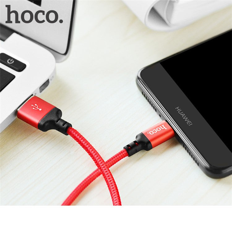 HOCO X14 Times Speed 2M 2A Woven USB Type-C Data Sync Charge Cable for Samsung Huawei etc - Red