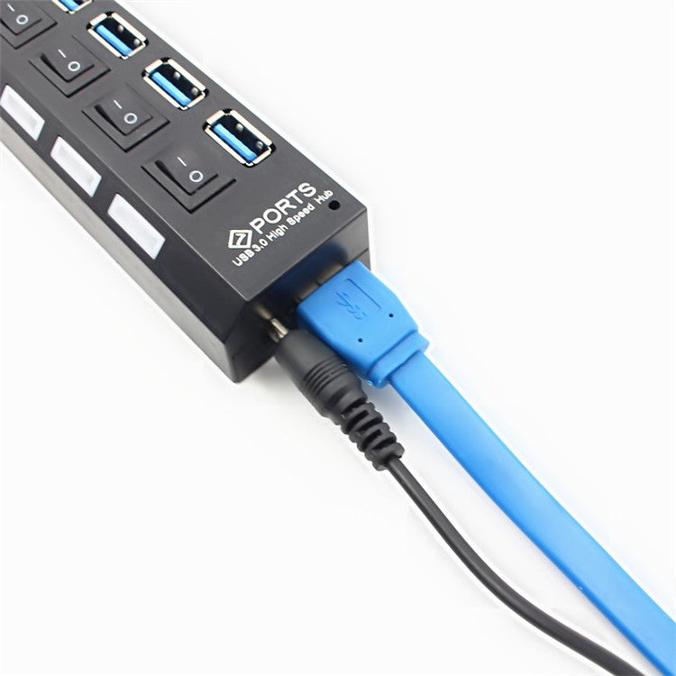 USB 3.0 Desktop Cable On/Off Switch 7-Port HUB for Laptop Computer with AC Adapter - US Plug