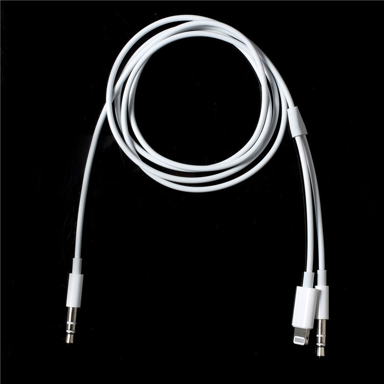 MH030 Lightning 8 Pin + 3.5mm Male to 3.5mm Male 2-in-1 AUX Audio Cable for iPhone Android - White