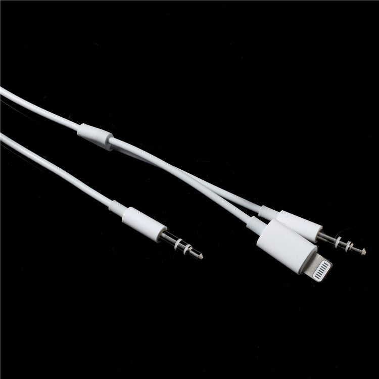 MH030 Lightning 8 Pin + 3.5mm Male to 3.5mm Male 2-in-1 AUX Audio Cable for iPhone Android - White