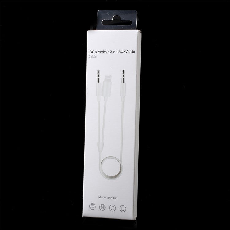 MH030 Lightning 8 Pin + 3.5mm Male to 3.5mm Male 2-in-1 AUX Audio Cable for iPhone Android - White