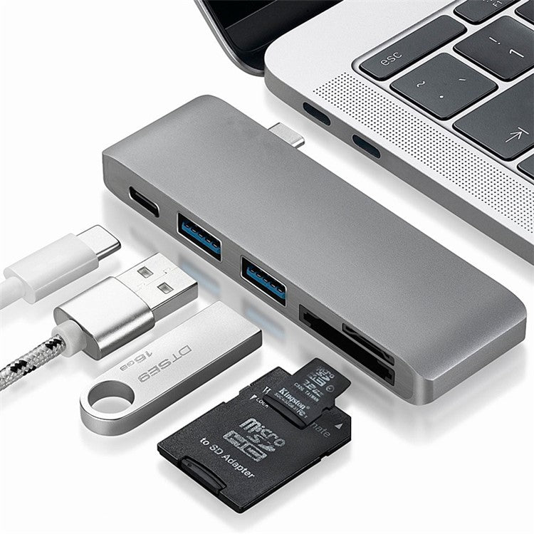 5 in 1 Combo Multi-Port Type-C Hub Aluminum Alloy Adapter Converter for MacBook Pro (2016) - Grey
