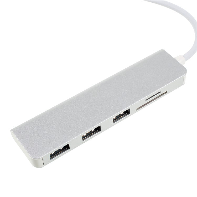 Multi-functional Aluminum Alloy 5-in-1 Type-C Hub with TF/SD Card Reader + 3 USB 3.0 Ports for MacBook Pro