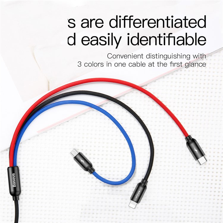 BASEUS iP + Micro USB + Type-C 3-in-1 3.5A Charging Data Cable USB Cable(0.3M) for iPhone / Huawei / LG