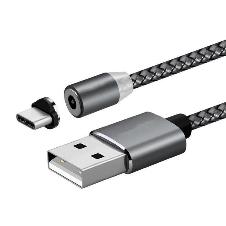 LED Round Magnetic Type C Nylon Braided Charging Cable for Samsung Sony Huawei - Grey