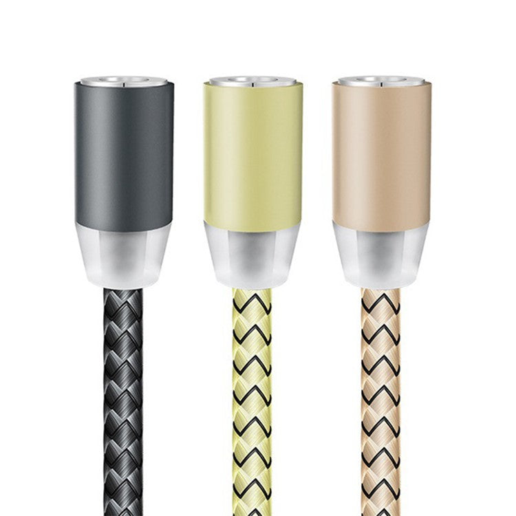 LED Round Magnetic Type C Nylon Braided Charging Cable for Samsung Sony Huawei - Grey