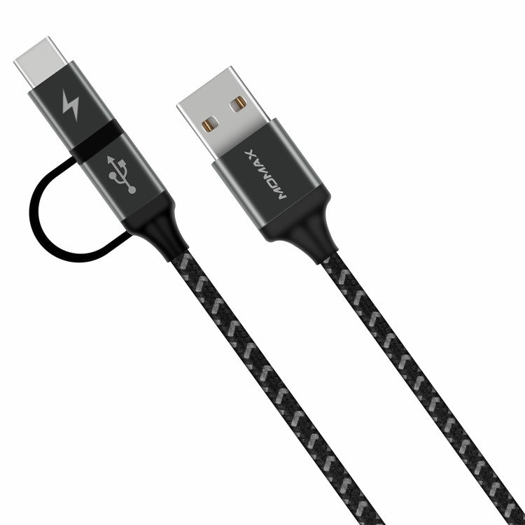 MOMAX ZERO 1m Micro USB + Type-C Sync Nylon Braided Charging Data Cable - Black