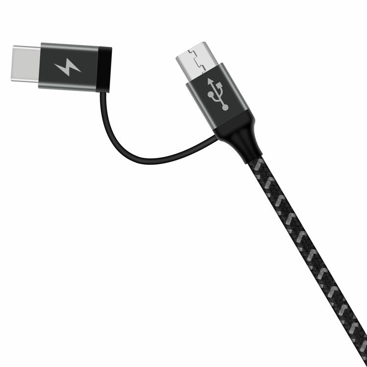 MOMAX ZERO 1m Micro USB + Type-C Sync Nylon Braided Charging Data Cable - Black