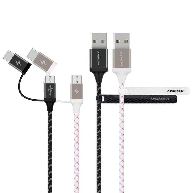 MOMAX ZERO 1m Micro USB + Type-C Sync Nylon Braided Charging Data Cable - Black