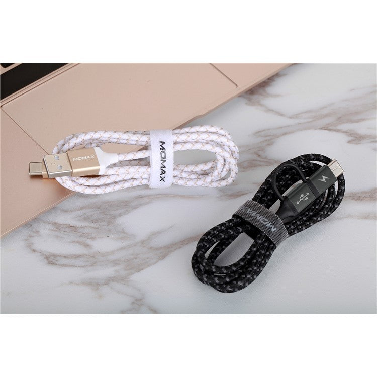 MOMAX ZERO 1m Micro USB + Type-C Sync Nylon Braided Charging Data Cable - Black