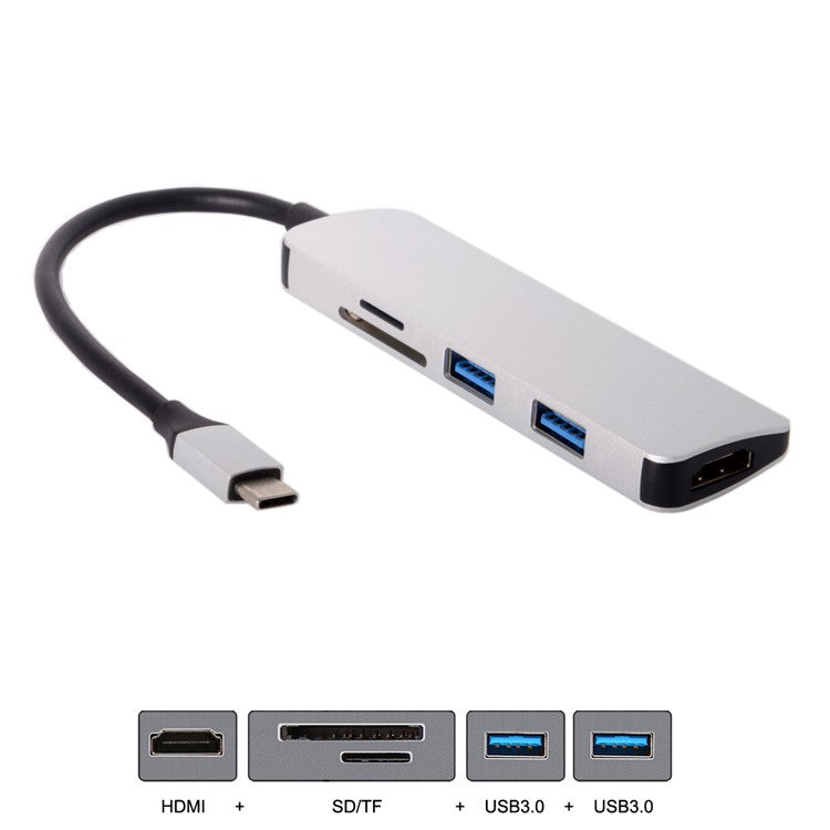 USB 3.1 Type-C to HDMI + Dual Ports USB3.0 + SD/TF Card Reader Hub Adapter for MacBook