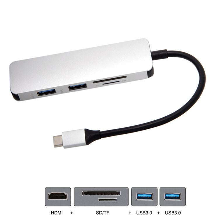 USB 3.1 Type-C to HDMI + Dual Ports USB3.0 + SD/TF Card Reader Hub Adapter for MacBook