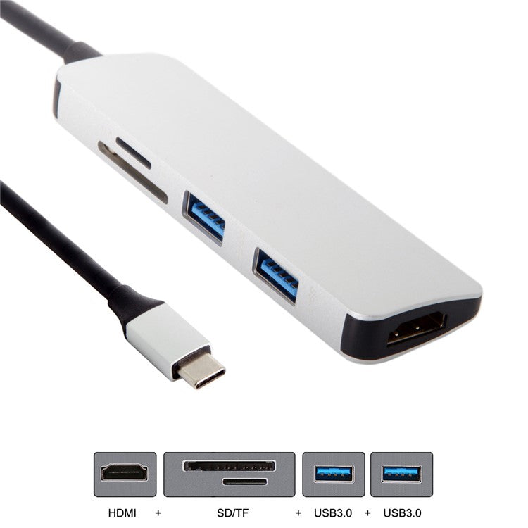 USB 3.1 Type-C to HDMI + Dual Ports USB3.0 + SD/TF Card Reader Hub Adapter for MacBook