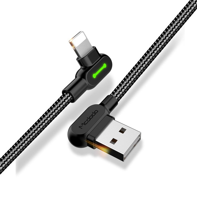 MCDODO CA-4673 90-Degree Angle Dual Bending Interface 1.8m Nylon Braided Lightning 8 Pin Charging Data-Sync Gaming Cable