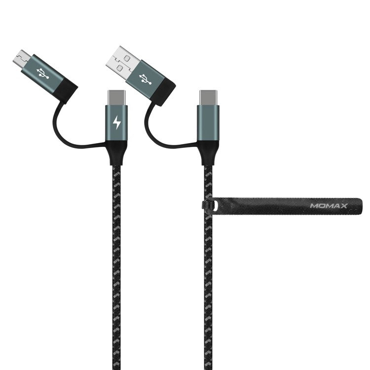 MOMAX for iPhone 15 Series 4-in-1 Type-C to Micro USB & Type-C to USB A Charging and Data Sync Nylon Braided Cable